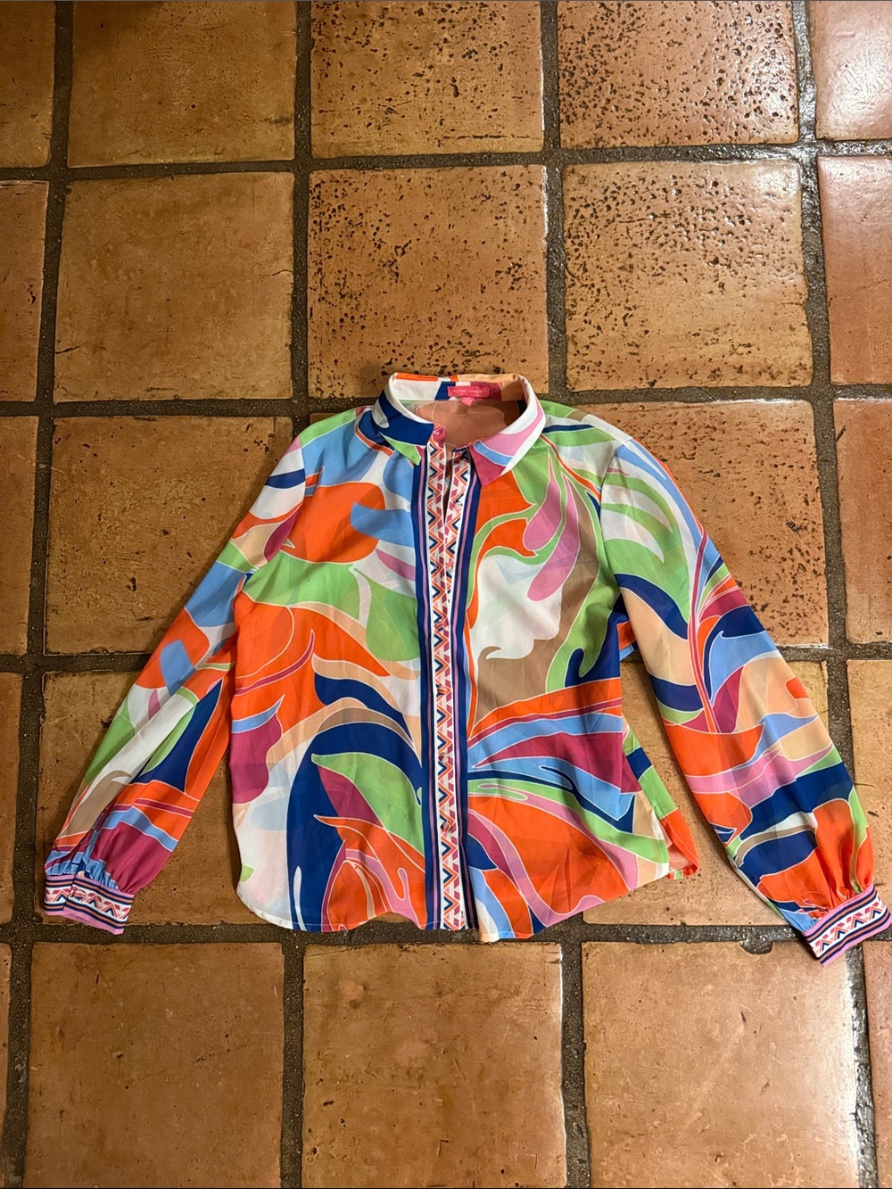 Flying Tomato Multicolor Swirl Print Button-Up Blouse